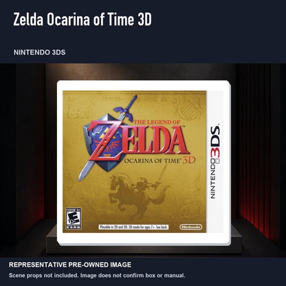 Representative pre-owned Zelda Ocarina of Time 3D (Nintendo 3DS), product image on a display panel.
