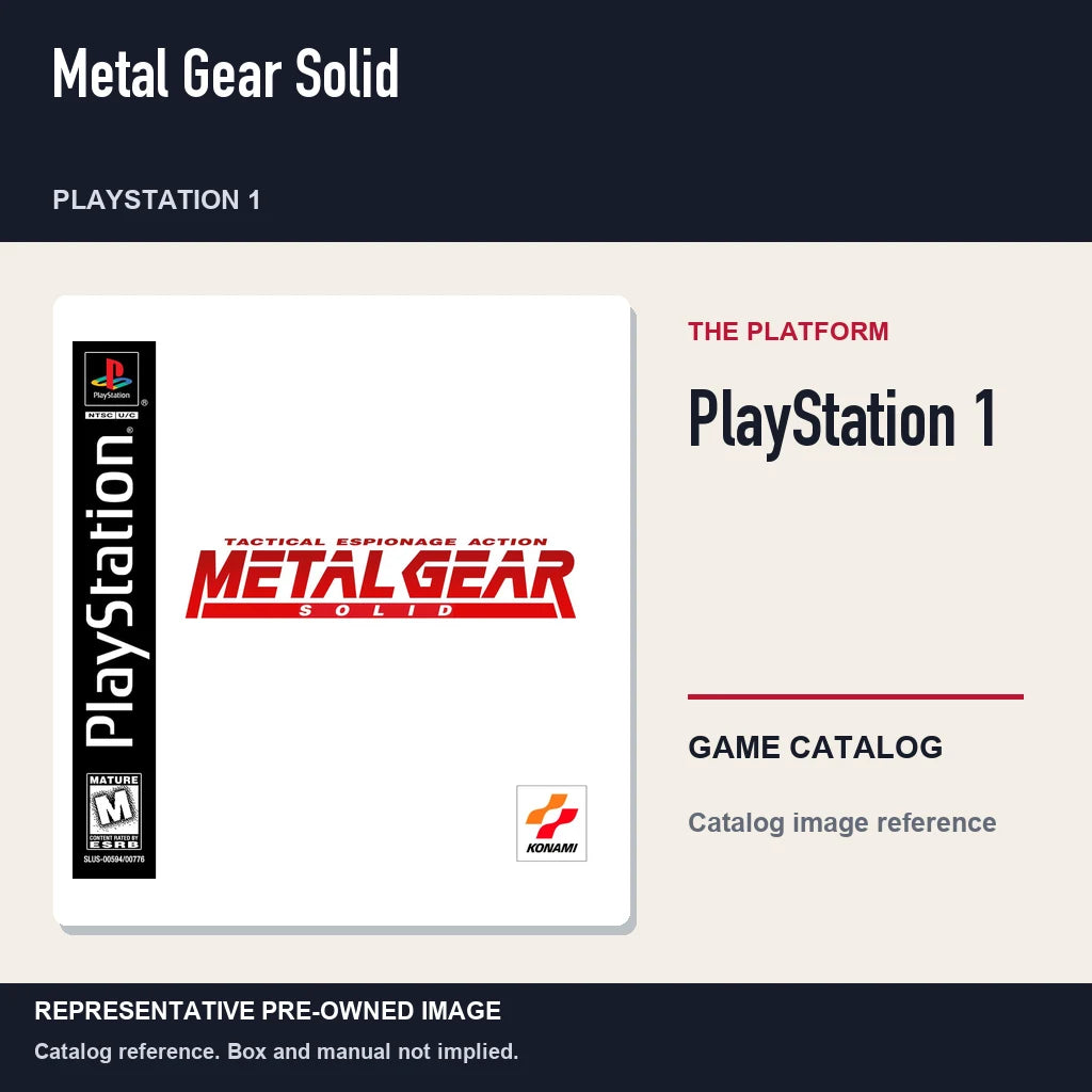 Representative pre-owned Metal Gear Solid (PlayStation 1), platform product layout.