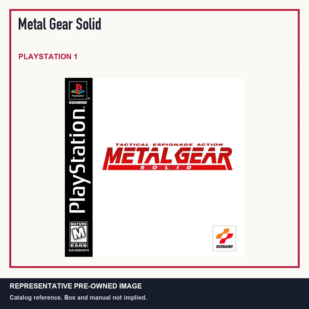 Representative pre-owned Metal Gear Solid (PlayStation 1), minimal product layout.