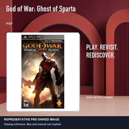 Representative pre-owned God of War: Ghost of Sparta (PSP), red retro product layout.