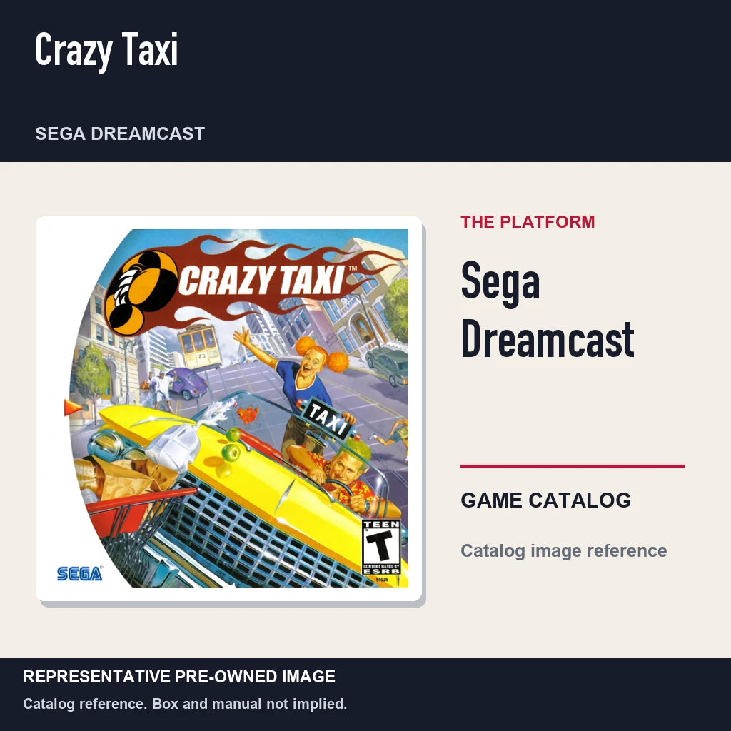 Representative pre-owned Crazy Taxi (Sega Dreamcast), platform product layout.