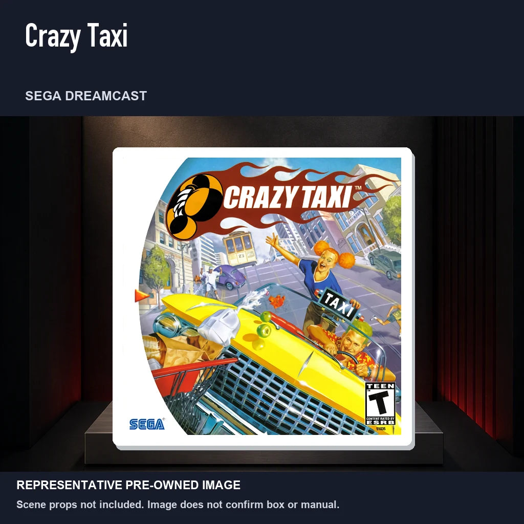 Representative pre-owned Crazy Taxi (Sega Dreamcast), product image on a display panel.