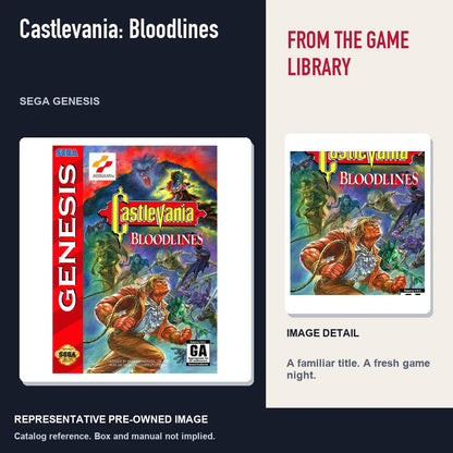Representative pre-owned Castlevania: Bloodlines (Sega Genesis), editorial image and detail.