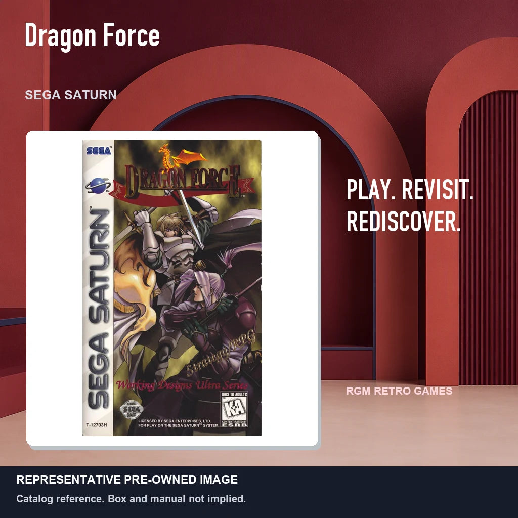 Representative pre-owned Dragon Force (Sega Saturn), red retro product layout.