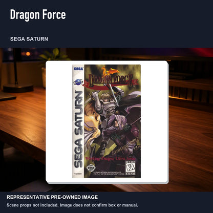 Representative pre-owned Dragon Force (Sega Saturn), product image in a styled desk scene.