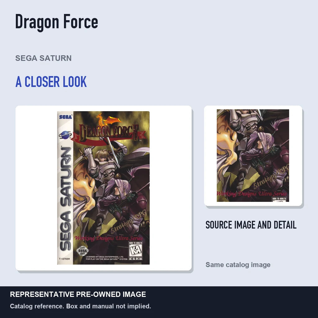 Representative pre-owned Dragon Force (Sega Saturn), full image with detail inset.
