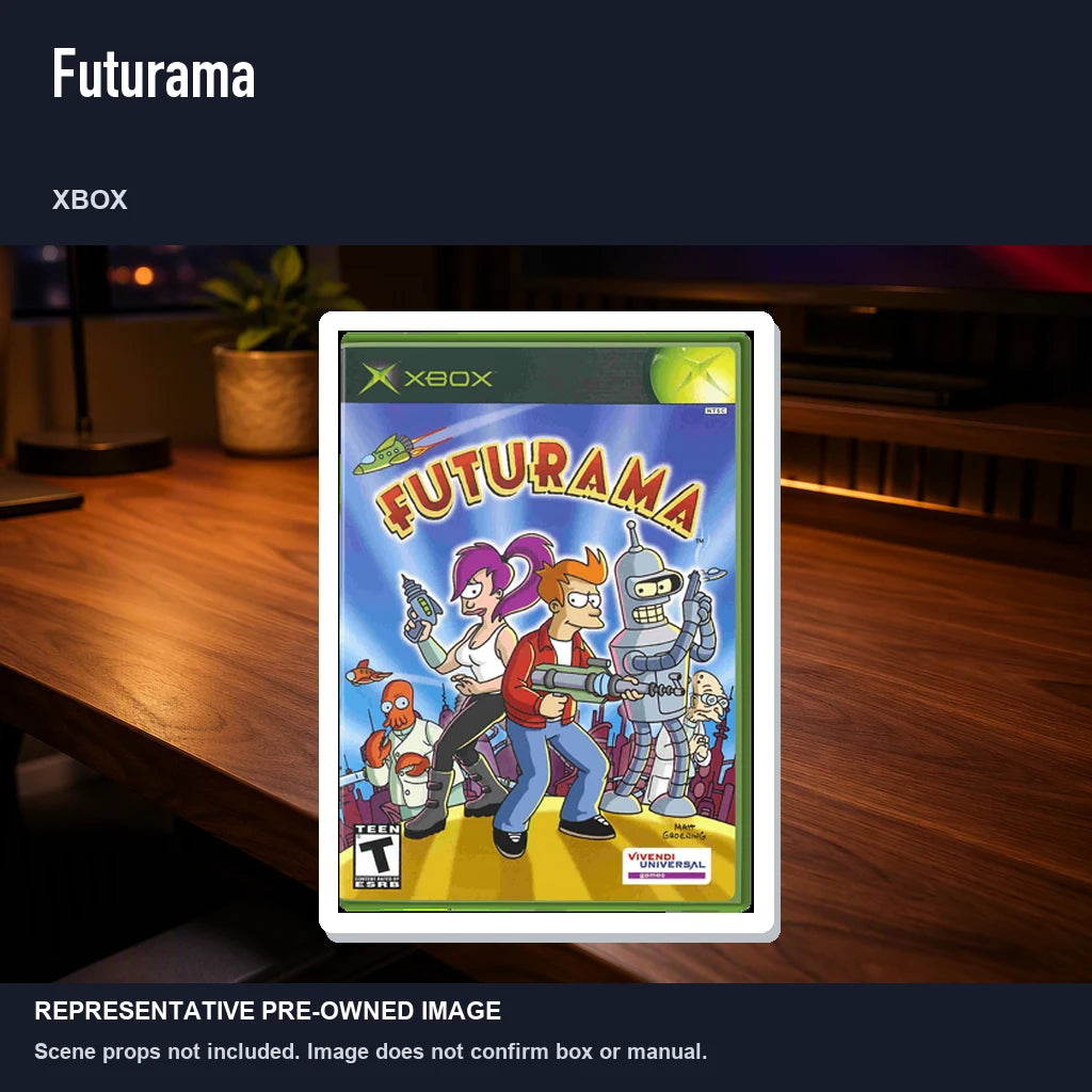 Representative pre-owned Futurama (Xbox), product image in a styled desk scene.