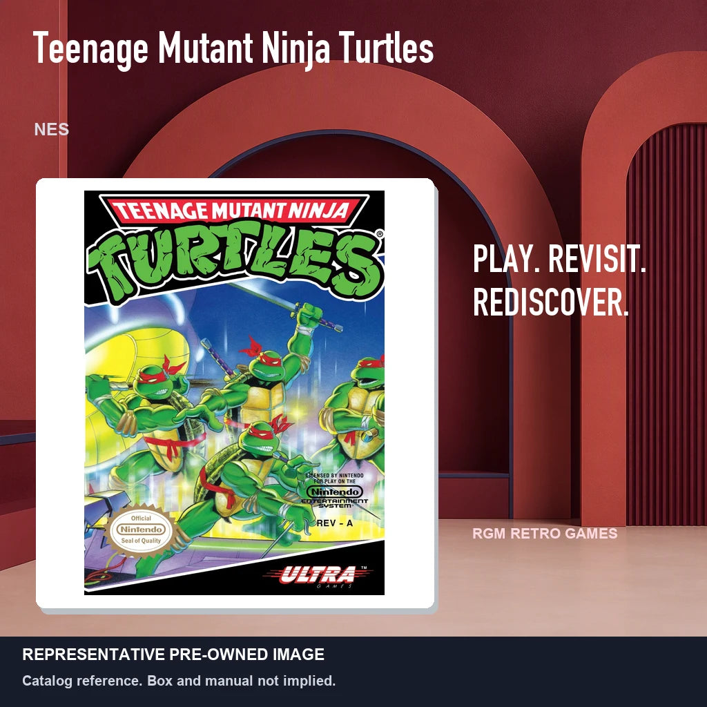 Representative pre-owned Teenage Mutant Ninja Turtles (NES), red retro product layout.