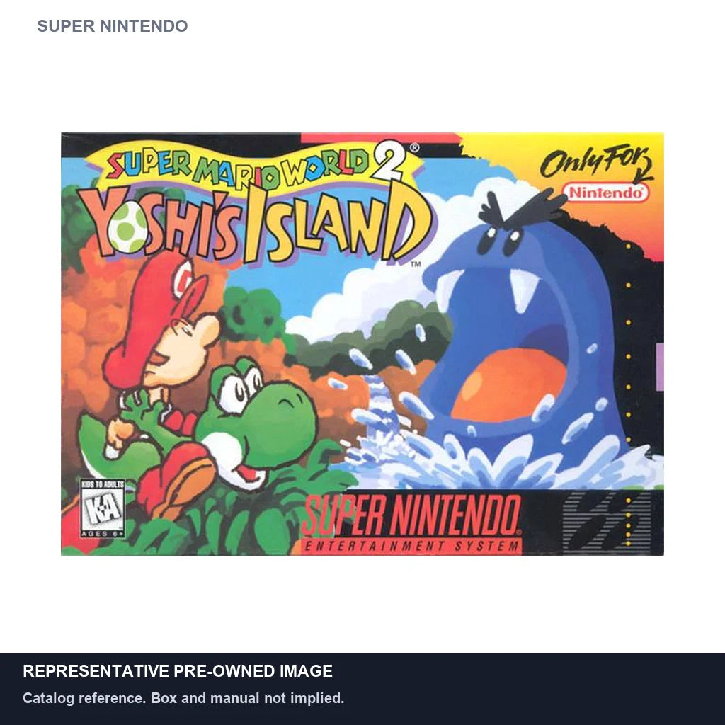 Representative pre-owned Super Mario World 2 Yoshi's Island (Super Nintendo), white product reference.