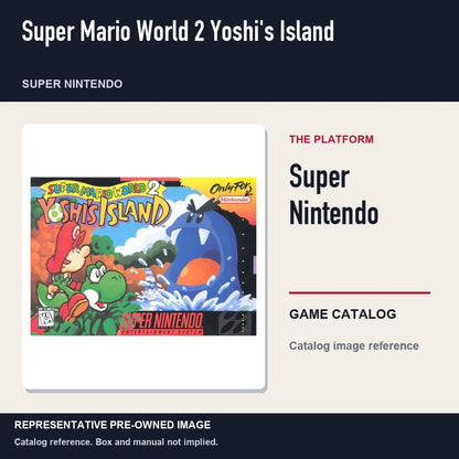 Representative pre-owned Super Mario World 2 Yoshi's Island (Super Nintendo), platform product layout.