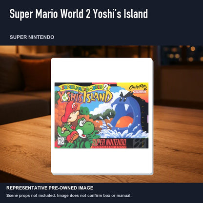 Representative pre-owned Super Mario World 2 Yoshi's Island (Super Nintendo), product image in a styled room scene.