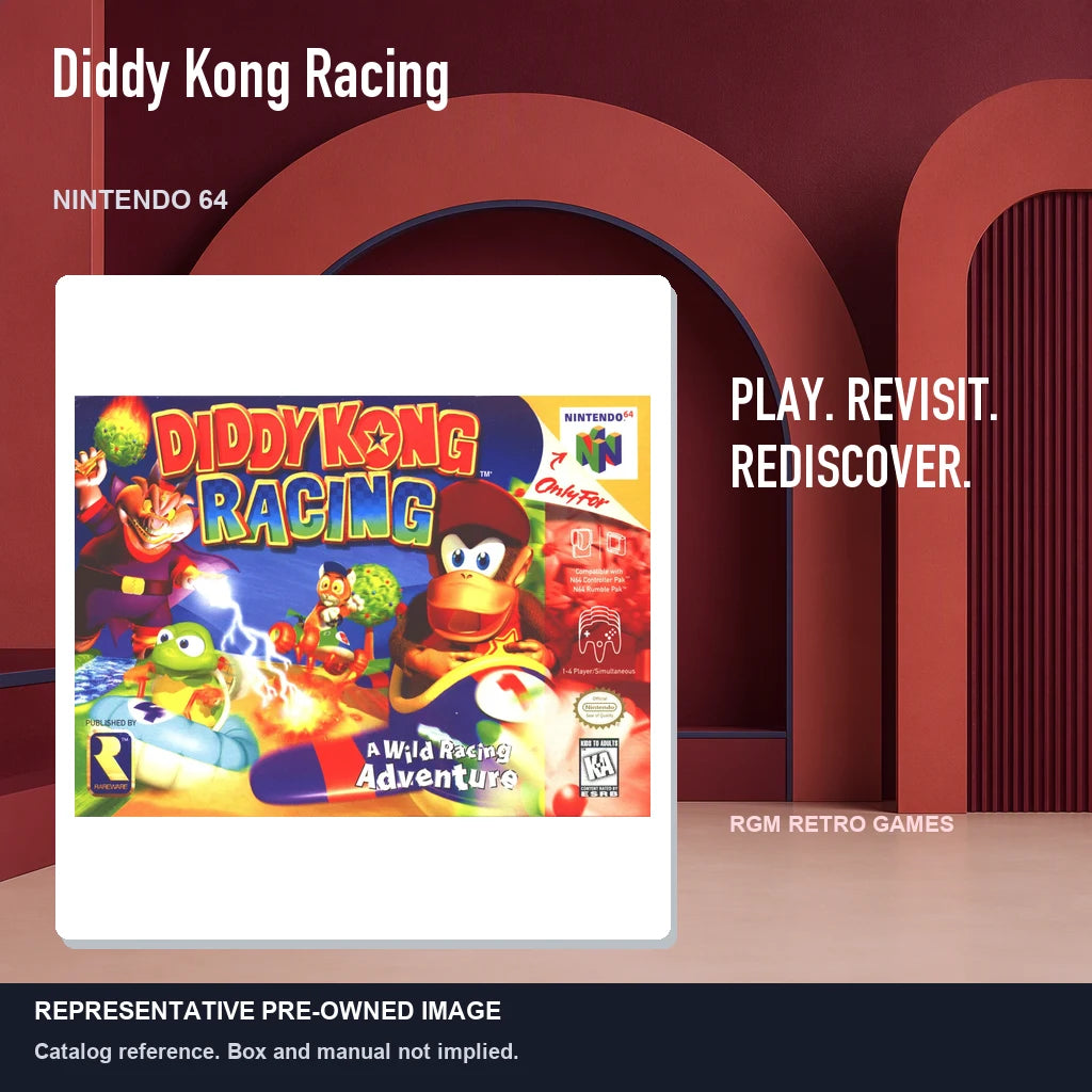 Representative pre-owned Diddy Kong Racing (Nintendo 64), red retro product layout.