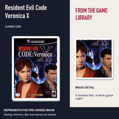 Representative pre-owned Resident Evil Code Veronica X (GameCube), editorial image and detail.