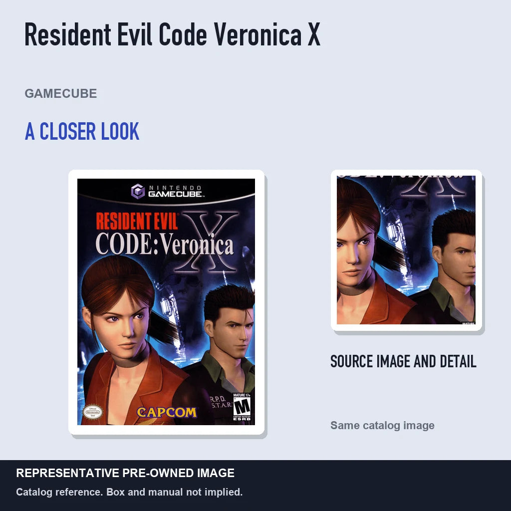 Representative pre-owned Resident Evil Code Veronica X (GameCube), full image with detail inset.