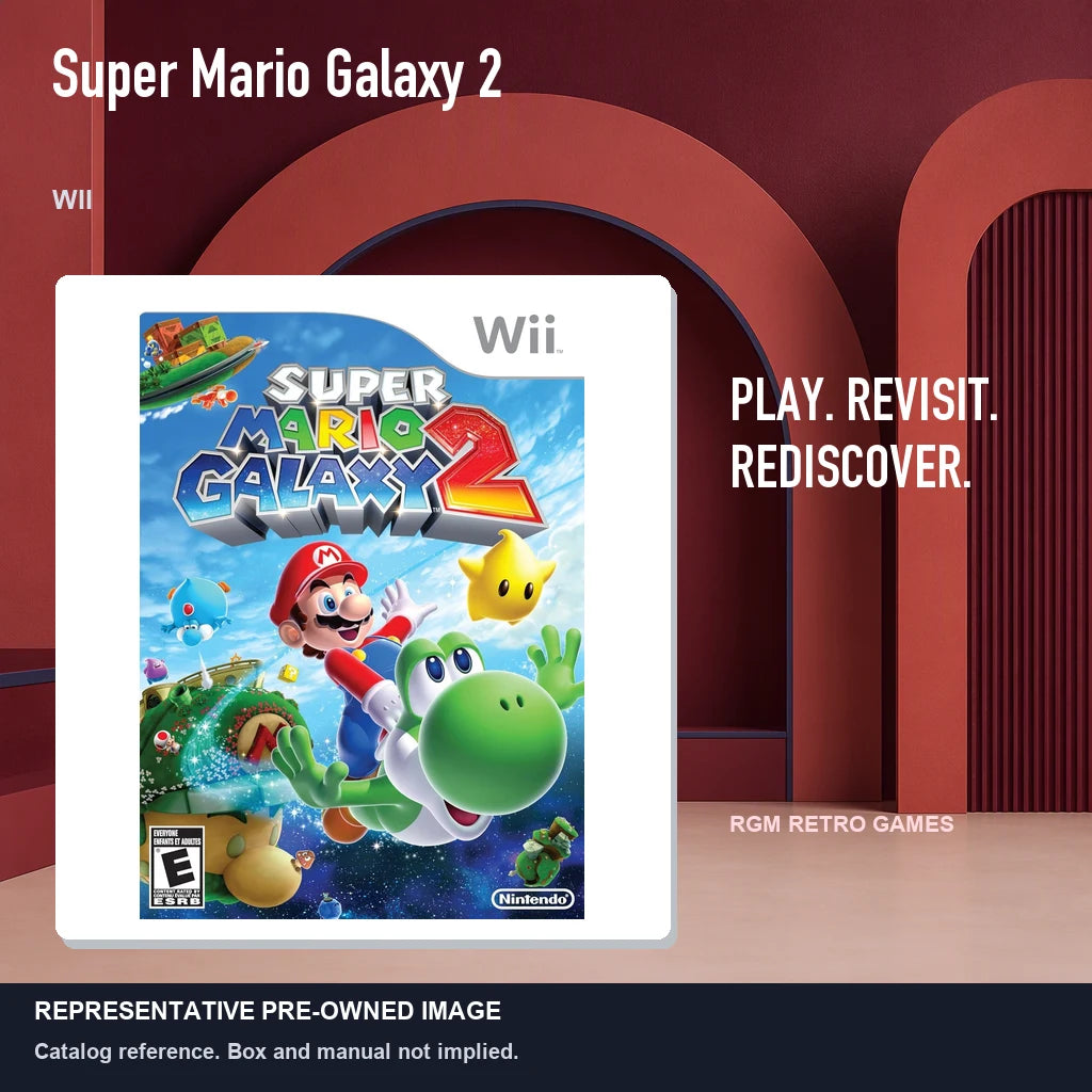 Representative pre-owned Super Mario Galaxy 2 (Wii), red retro product layout.