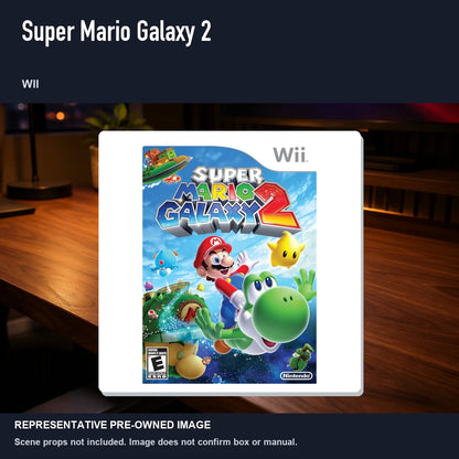 Representative pre-owned Super Mario Galaxy 2 (Wii), product image in a styled desk scene.