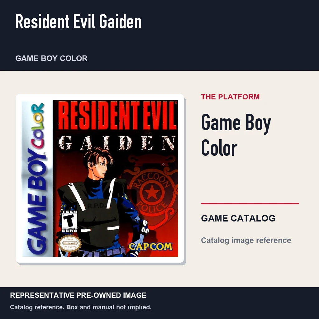 Representative pre-owned Resident Evil Gaiden (Game Boy Color), platform product layout.