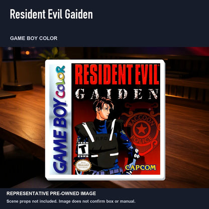 Representative pre-owned Resident Evil Gaiden (Game Boy Color), product image in a styled desk scene.