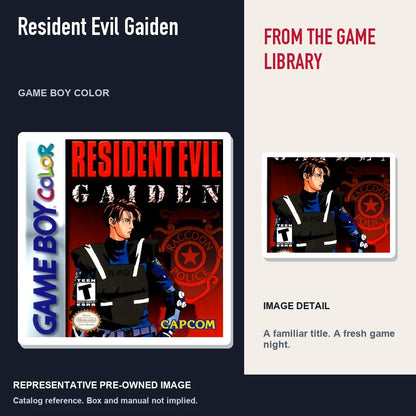Representative pre-owned Resident Evil Gaiden (Game Boy Color), editorial image and detail.
