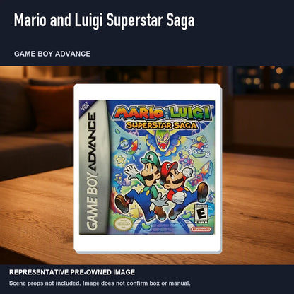 Representative pre-owned Mario and Luigi Superstar Saga (Game Boy Advance), product image in a styled room scene.