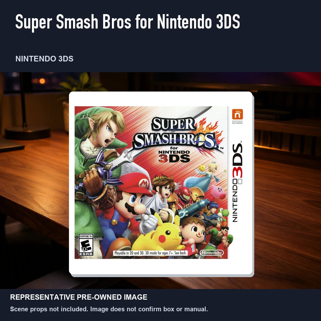 Representative pre-owned Super Smash Bros for Nintendo 3DS (Nintendo 3DS), product image in a styled desk scene.