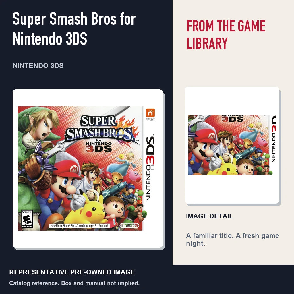 Representative pre-owned Super Smash Bros for Nintendo 3DS (Nintendo 3DS), editorial image and detail.