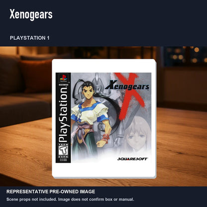 Representative pre-owned Xenogears (PlayStation 1), product image in a styled room scene.