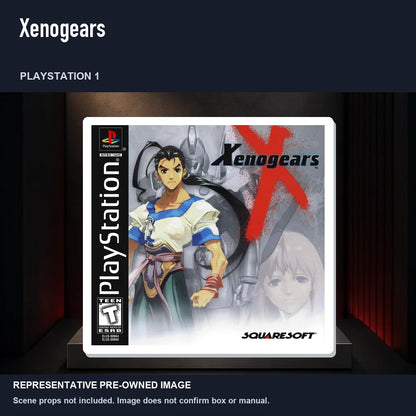 Representative pre-owned Xenogears (PlayStation 1), product image on a display panel.
