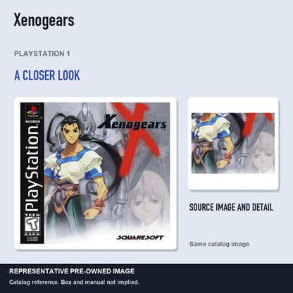 Representative pre-owned Xenogears (PlayStation 1), full image with detail inset.