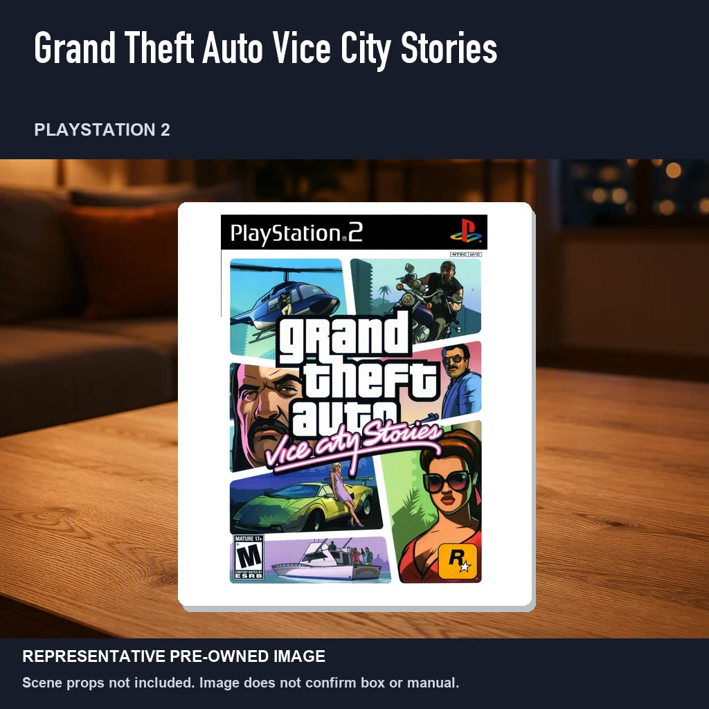 Representative pre-owned Grand Theft Auto Vice City Stories (PlayStation 2), product image in a styled room scene.