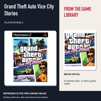 Representative pre-owned Grand Theft Auto Vice City Stories (PlayStation 2), editorial image and detail.