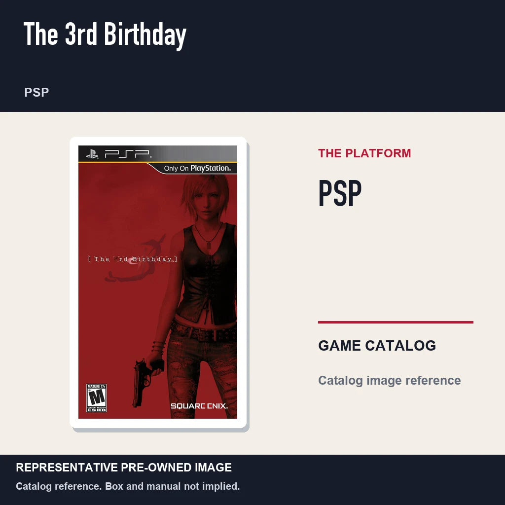 Representative pre-owned The 3rd Birthday (PSP), platform product layout.