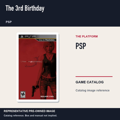 Representative pre-owned The 3rd Birthday (PSP), platform product layout.