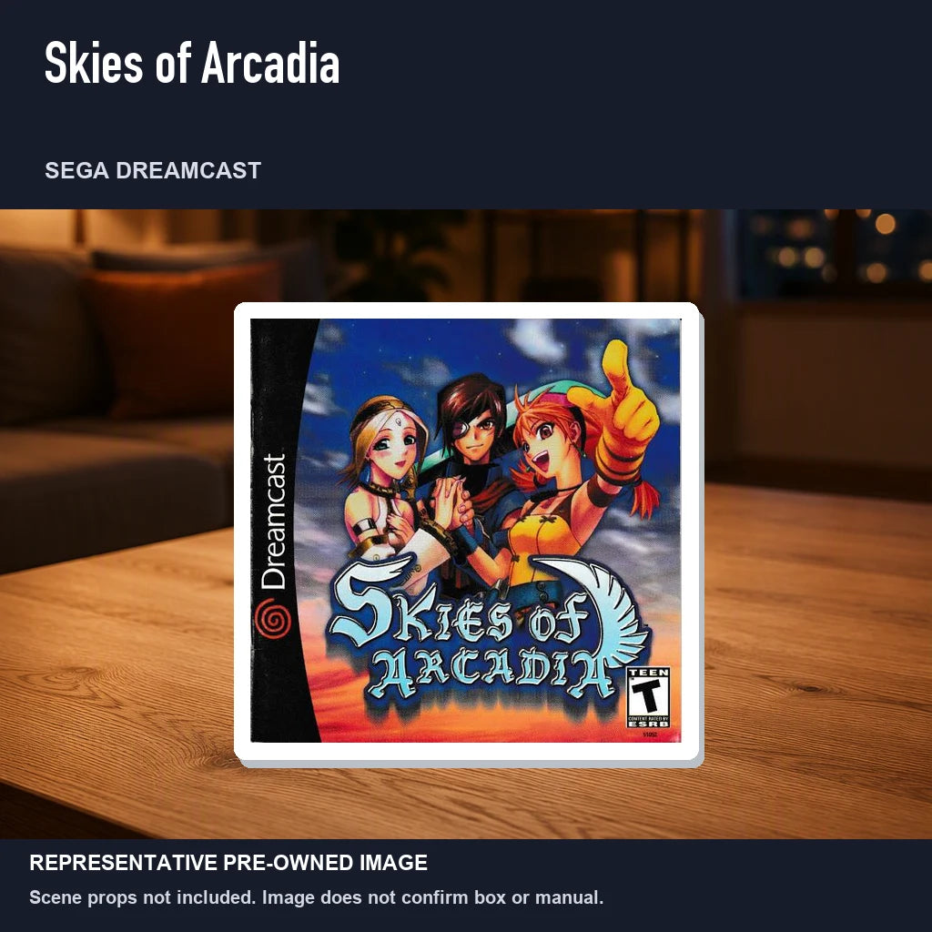Representative pre-owned Skies of Arcadia (Sega Dreamcast), product image in a styled room scene.