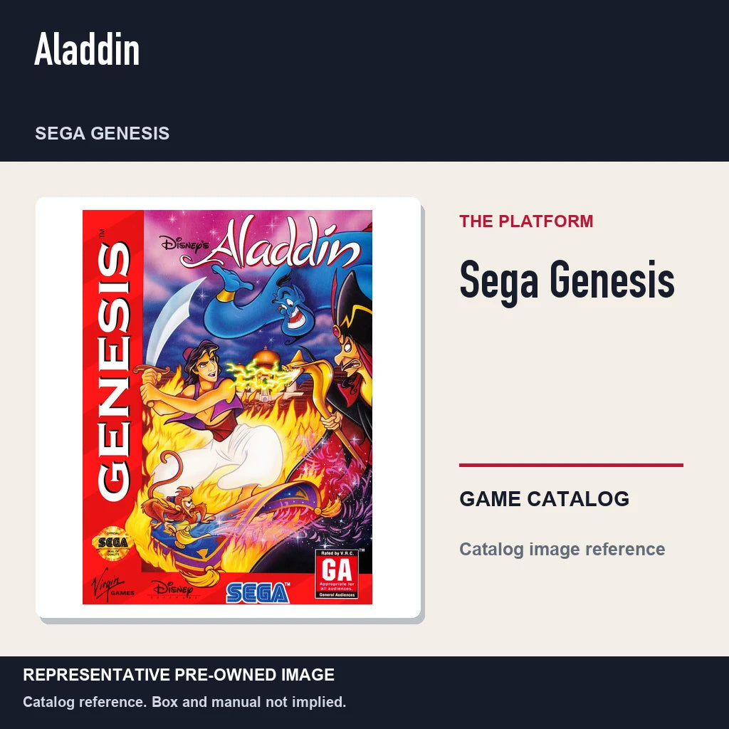 Representative pre-owned Aladdin (Sega Genesis), platform product layout.