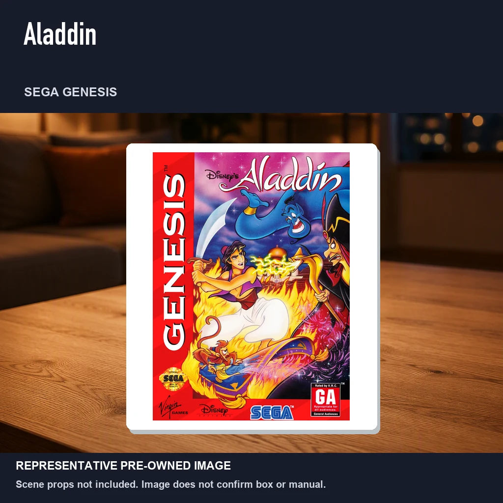 Representative pre-owned Aladdin (Sega Genesis), product image in a styled room scene.