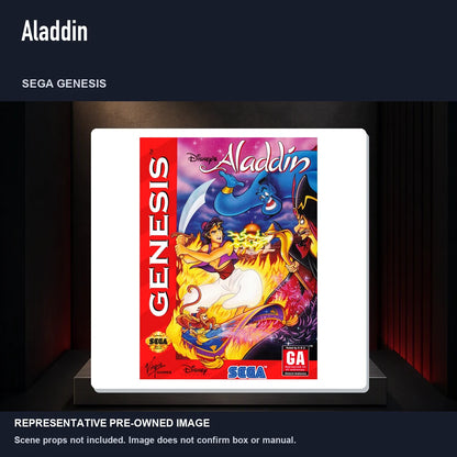 Representative pre-owned Aladdin (Sega Genesis), product image on a display panel.