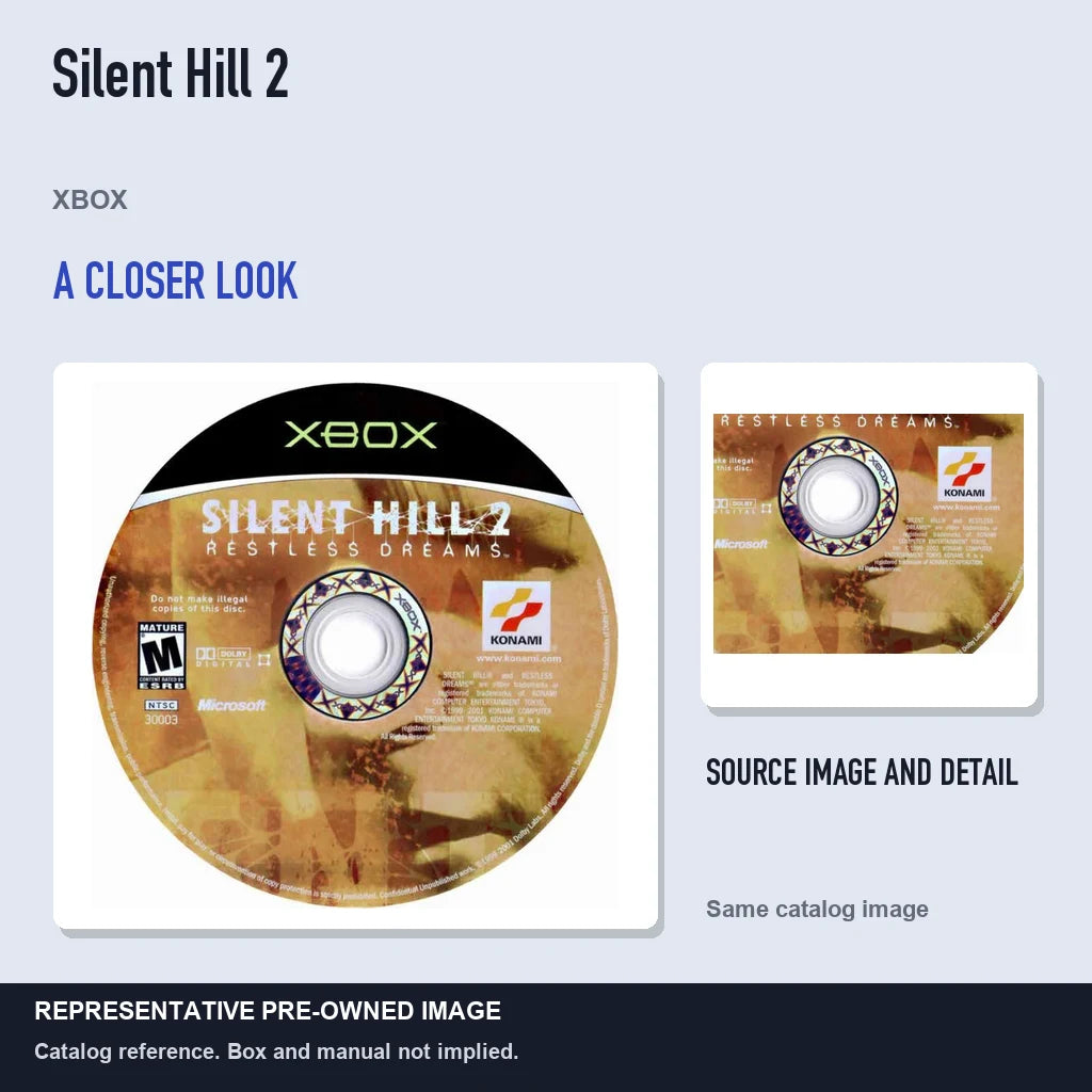 Representative pre-owned Silent Hill 2 (Xbox), full image with detail inset.