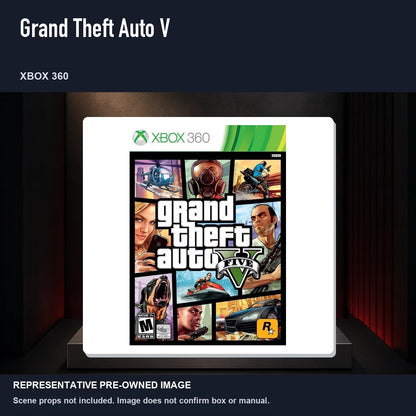 Representative pre-owned Grand Theft Auto V (Xbox 360), product image on a display panel.