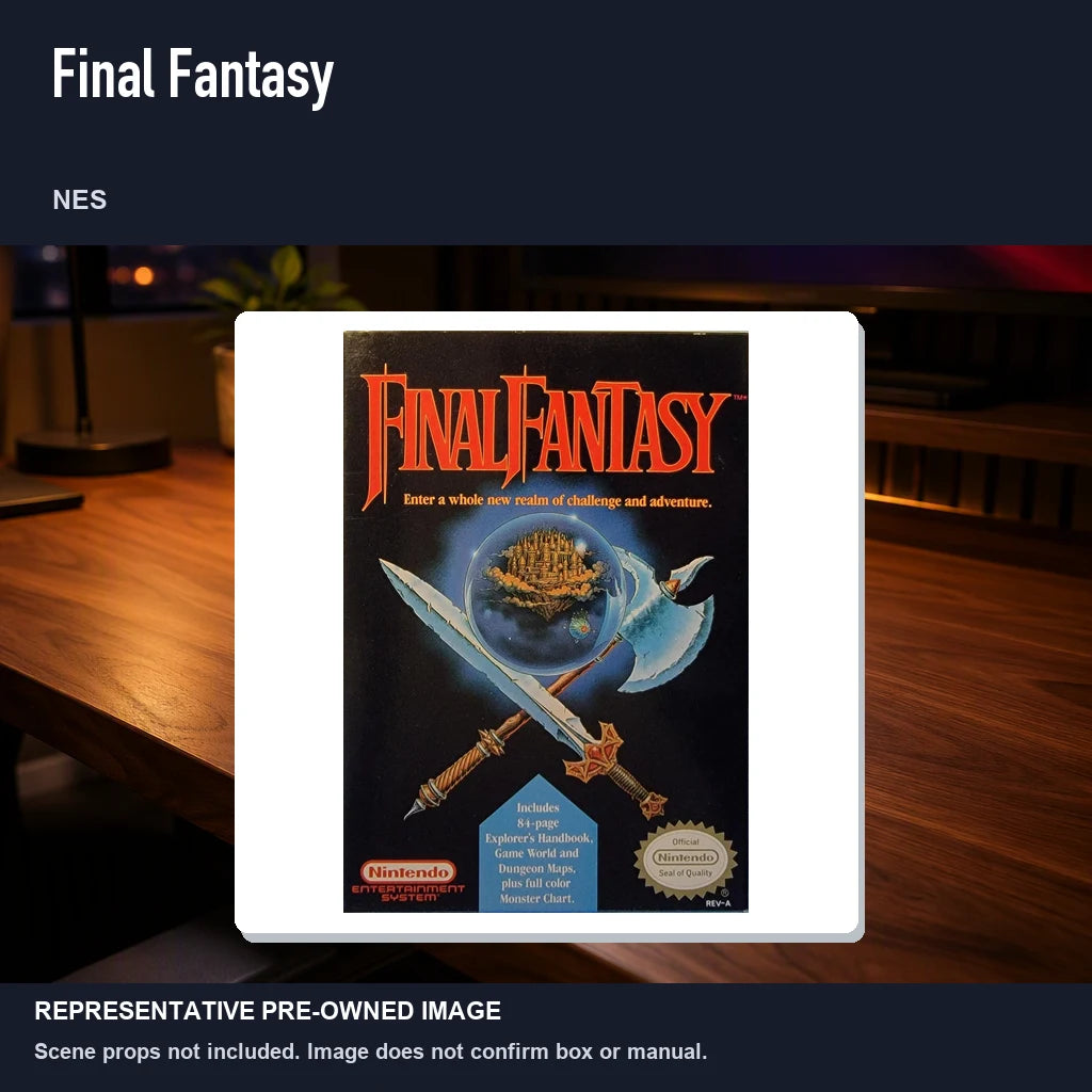 Representative pre-owned Final Fantasy (NES), product image in a styled desk scene.