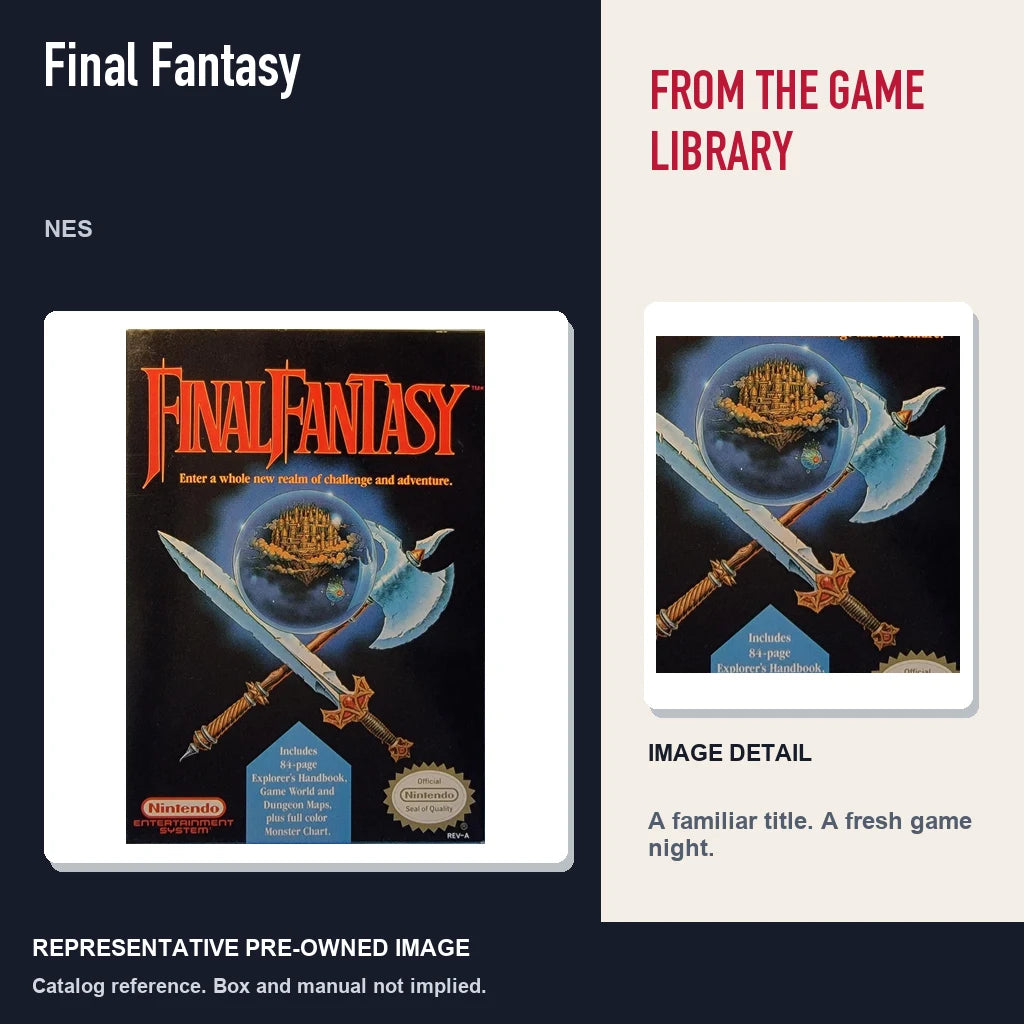 Representative pre-owned Final Fantasy (NES), editorial image and detail.