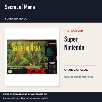 Representative pre-owned Secret of Mana (Super Nintendo), platform product layout.