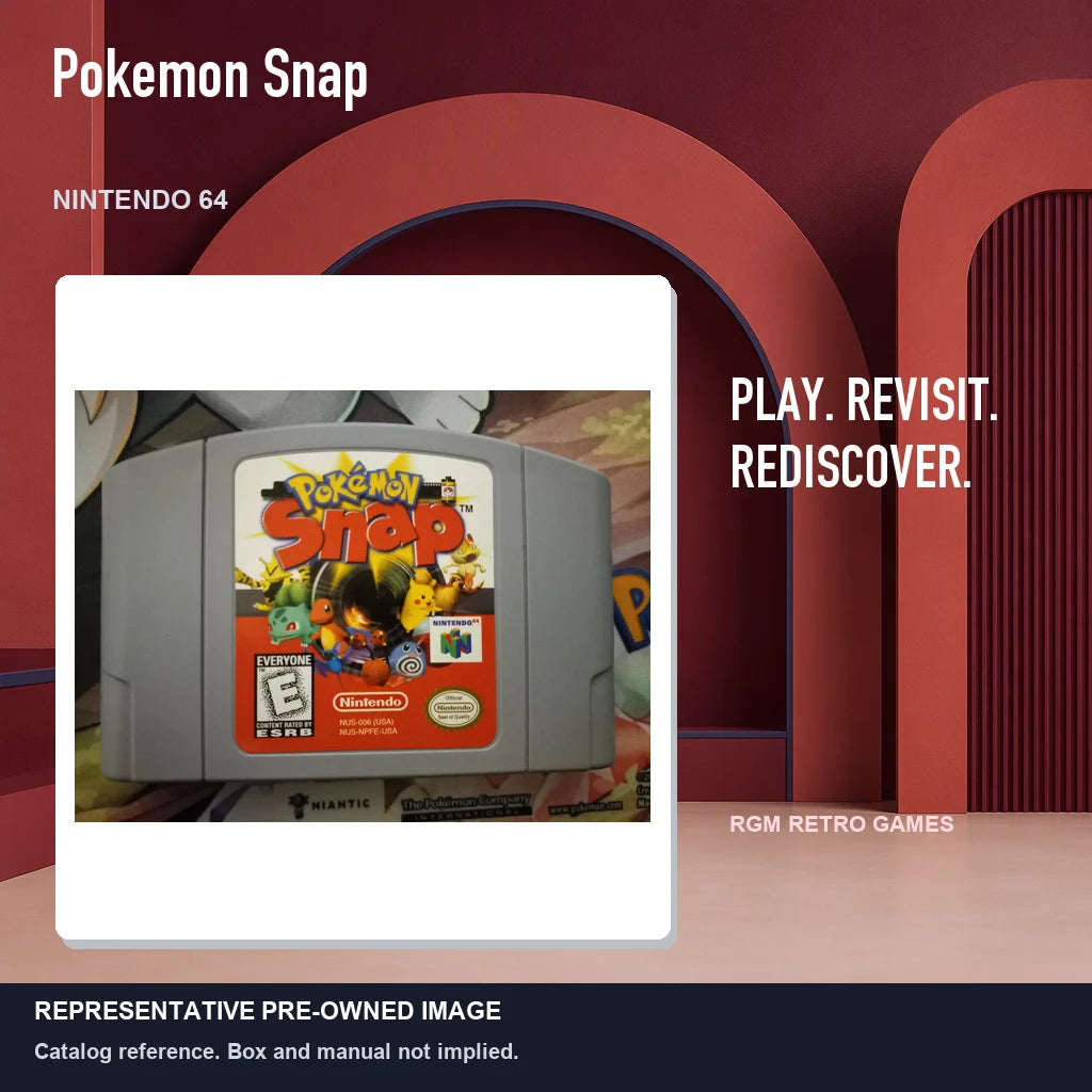 Representative pre-owned Pokemon Snap (Nintendo 64), red retro product layout.