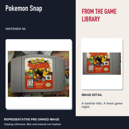 Representative pre-owned Pokemon Snap (Nintendo 64), editorial image and detail.