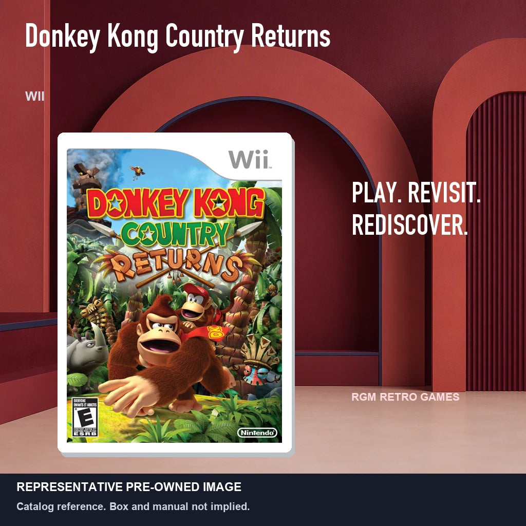 Representative pre-owned Donkey Kong Country Returns (Wii), red retro product layout.