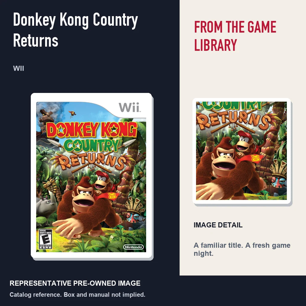 Representative pre-owned Donkey Kong Country Returns (Wii), editorial image and detail.