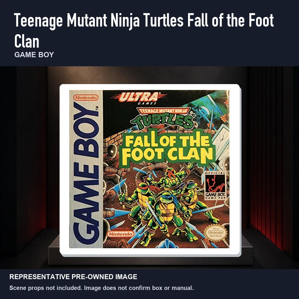 Representative pre-owned Teenage Mutant Ninja Turtles Fall of the Foot Clan (Game Boy), product image on a display panel.