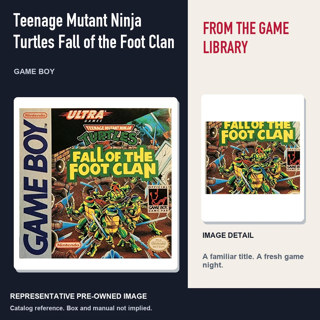 Representative pre-owned Teenage Mutant Ninja Turtles Fall of the Foot Clan (Game Boy), editorial image and detail.