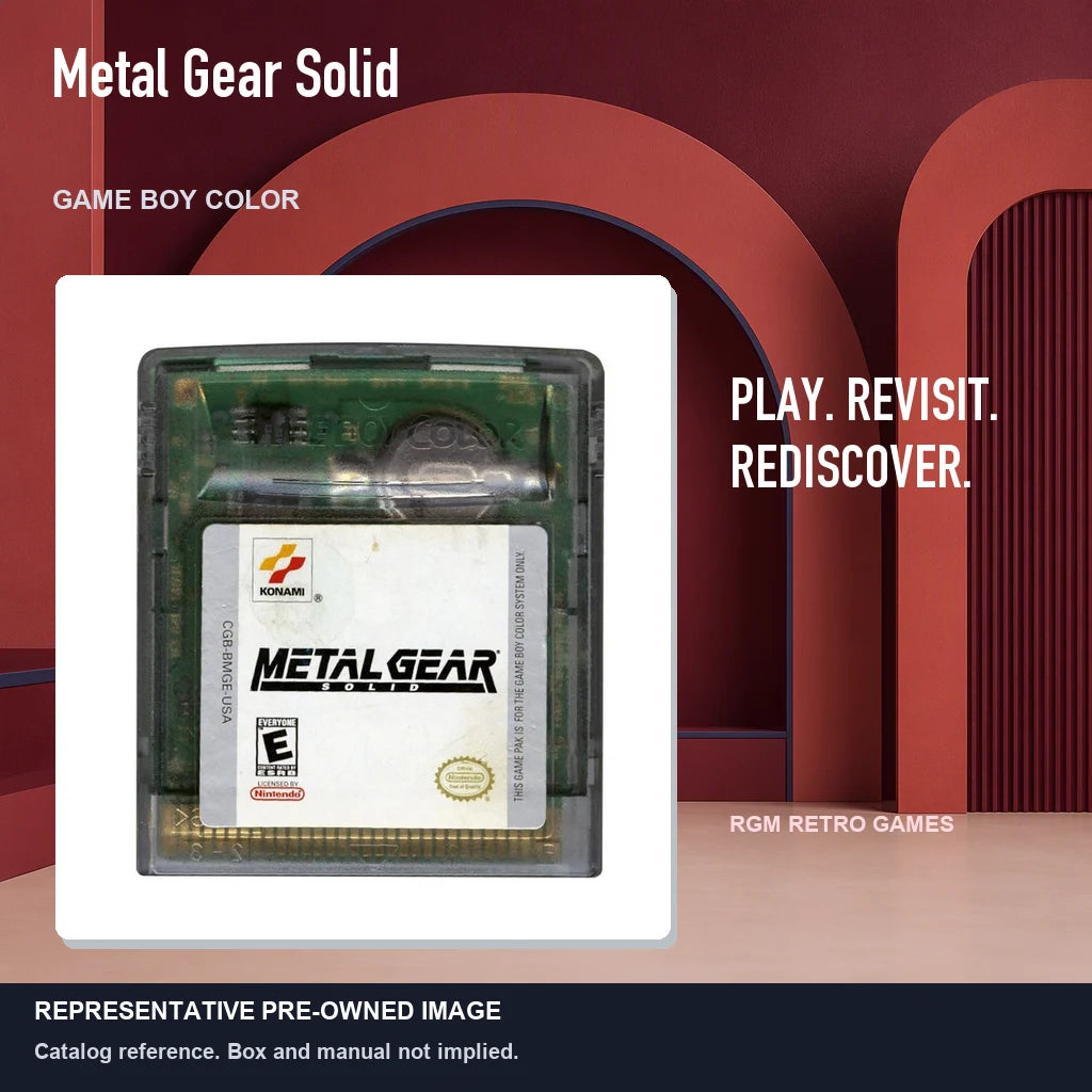 Representative pre-owned Metal Gear Solid (Game Boy Color), red retro product layout.