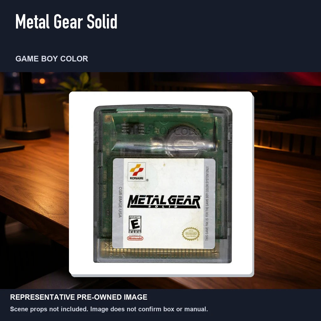 Representative pre-owned Metal Gear Solid (Game Boy Color), product image in a styled desk scene.
